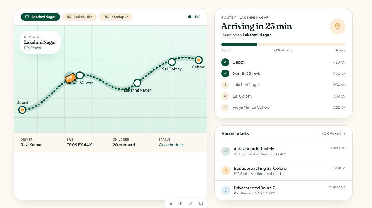 Bus live tracking dashboard mockup